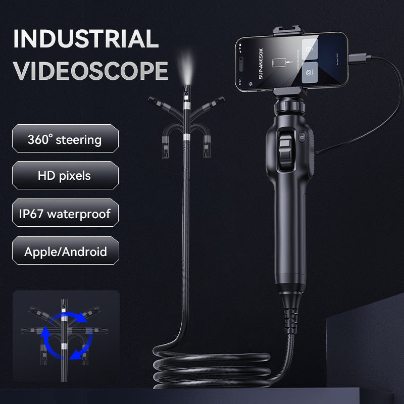 Two-Ways 360 Steering Inspection Borescope 2MP 8LED Lights Waterproof Articulating Semirigid Full HD Portable Endoscope Camera