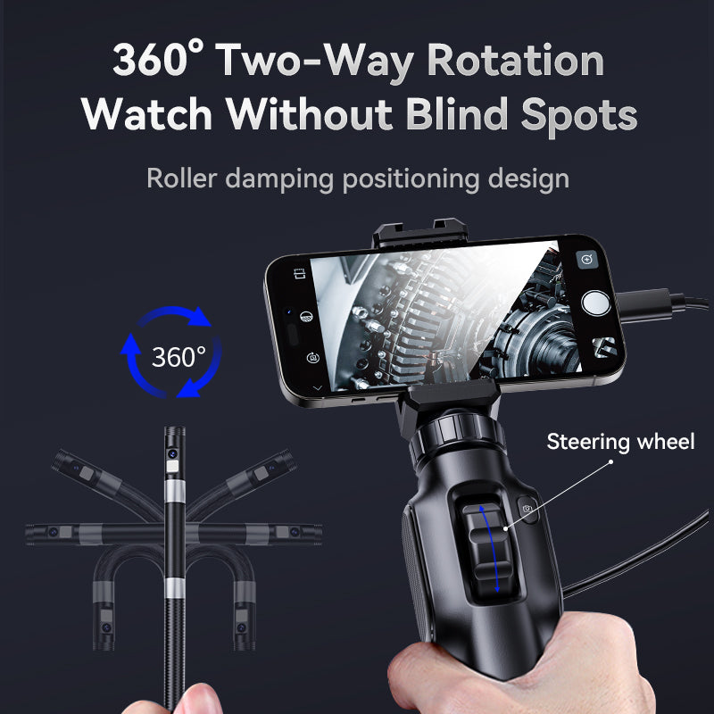 Two-Ways 360 Steering Inspection Borescope 2MP 8LED Lights Waterproof Articulating Semirigid Full HD Portable Endoscope Camera