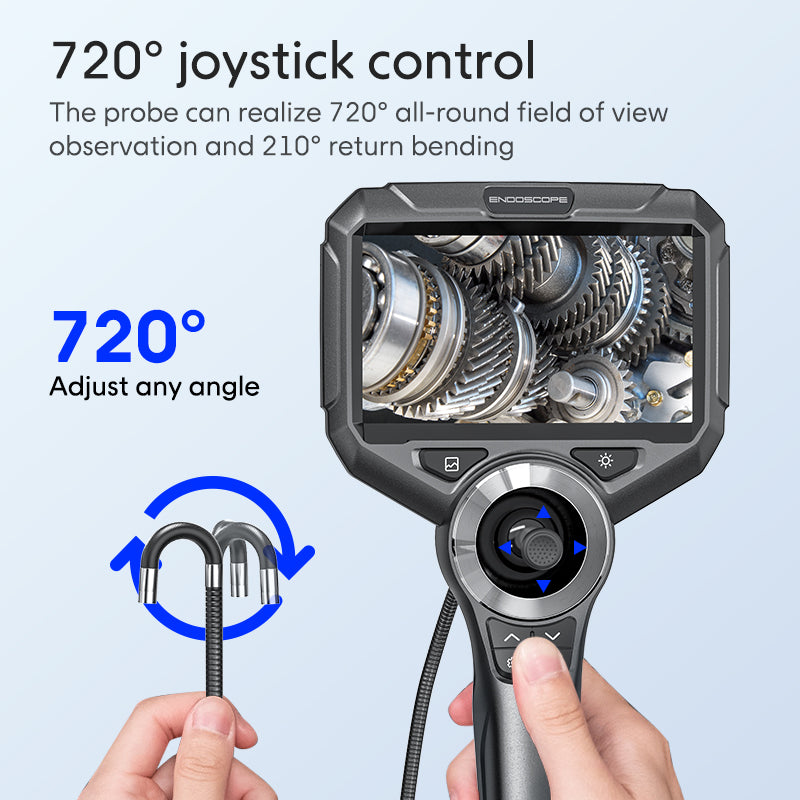 Industrial Borescope w/ Detachable 5-inch HD 720° Articulation – Tungsten-Reinforced 6mm Probe w/ Real-Time Thermal Alerts