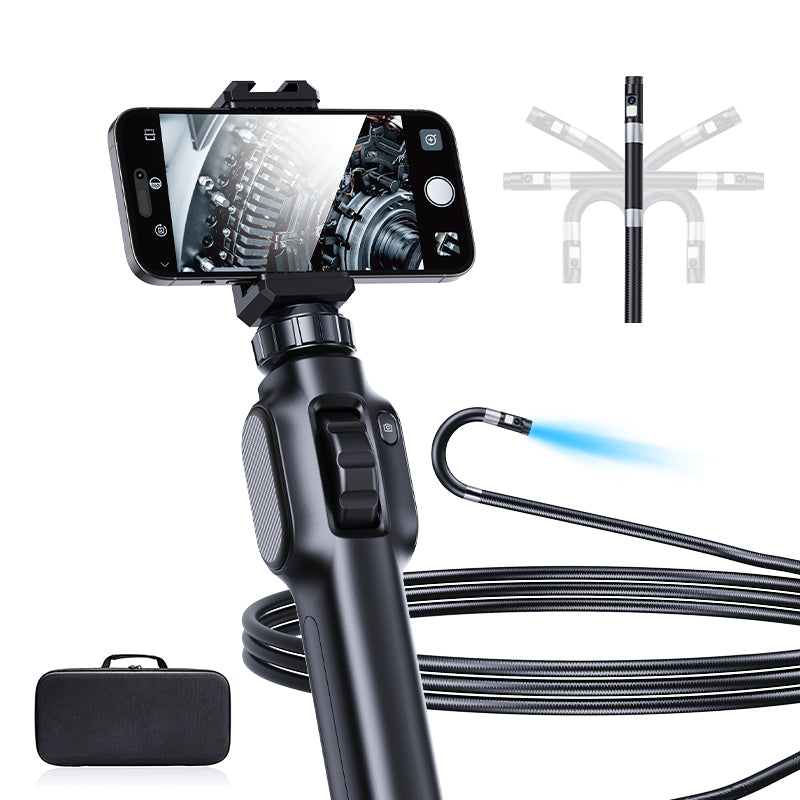 Two-Ways 360 Steering Inspection Borescope 2MP 8LED Lights Waterproof Articulating Semirigid Full HD Portable Endoscope Camera