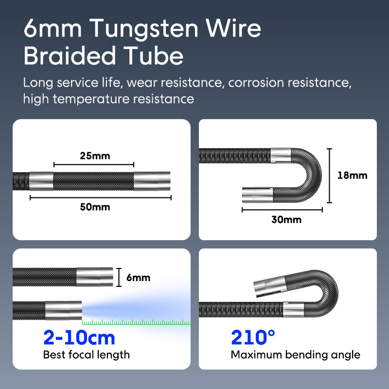 Industrial Borescope w/ Detachable 5-inch HD 720° Articulation – Tungsten-Reinforced 6mm Probe w/ Real-Time Thermal Alerts