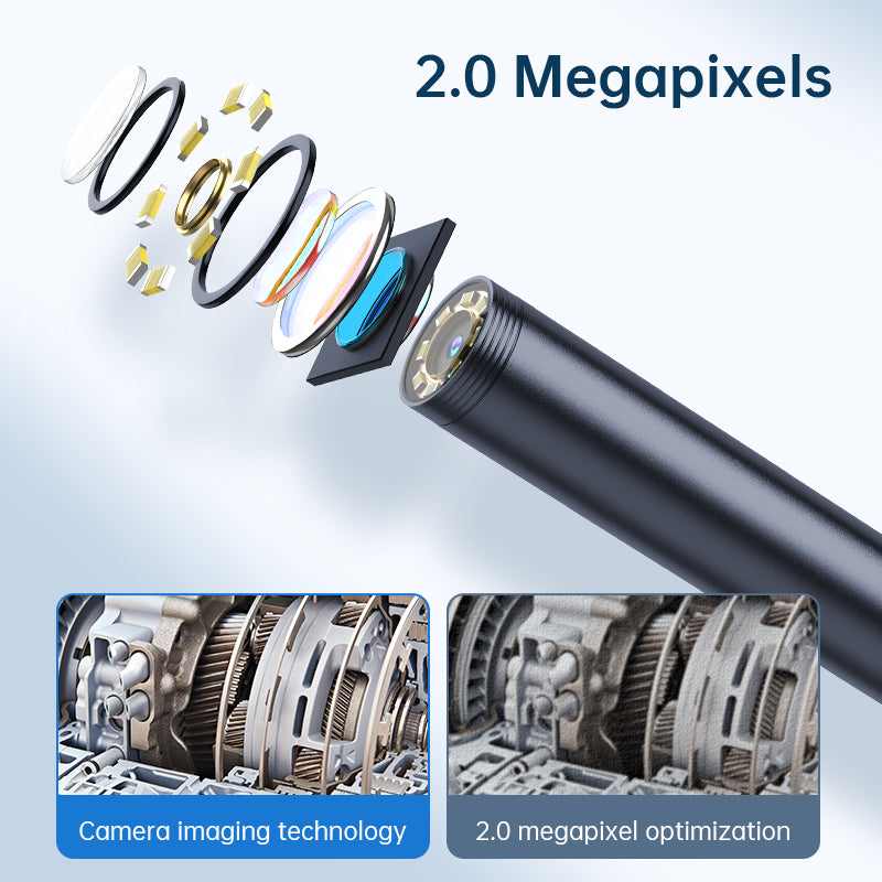 2MP USB Endoscope for iPhone/Android, IP67 Waterproof Inspection Camera with 8 LEDs, 2-10cm Focus