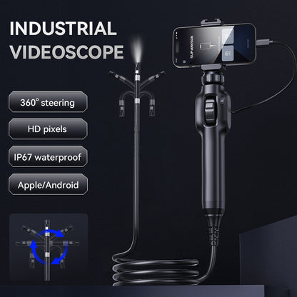 Two-Ways 360 Steering Inspection Borescope 2MP 8LED Lights Waterproof Articulating Semirigid Full HD Portable Endoscope Camera