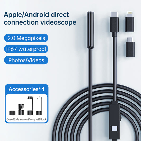 2MP USB Endoscope for iPhone/Android, IP67 Waterproof Inspection Camera with 8 LEDs, 2-10cm Focus