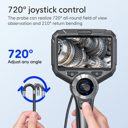 Industrial Borescope w/ Detachable 5-inch HD 720° Articulation – Tungsten-Reinforced 6mm Probe w/ Real-Time Thermal Alerts