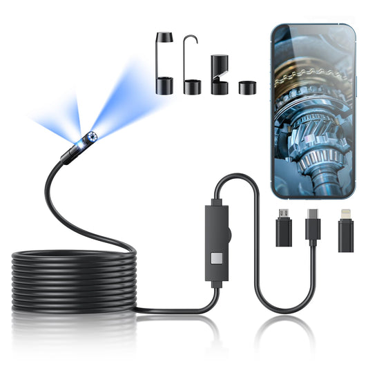 2MP USB Endoscope for iPhone/Android, IP67 Waterproof Inspection Camera with 8 LEDs, 2-10cm Focus